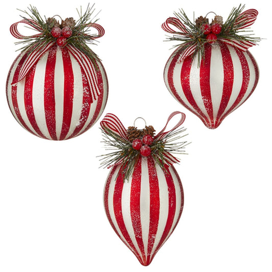 Raz Imports 2021 Peppermint Parlor 5-inch Striped Ornament, Assortment of 3