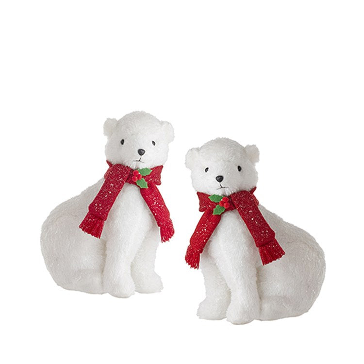 Raz 2022 North Pole Friends 10.5" Glittered Plush Polar Bear With Scarf, 2 Asst