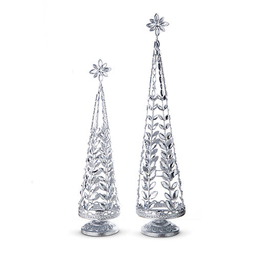 Raz 2023 Bon Noel 24.5" Clear Jeweled Trees With Silver Glitter, Set of 2