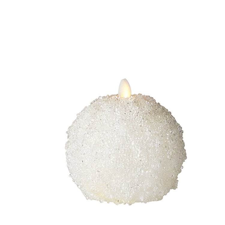 Raz Imports 2022 Candles 4" X 4.5" Moving Flame White Iced Snowball Candle