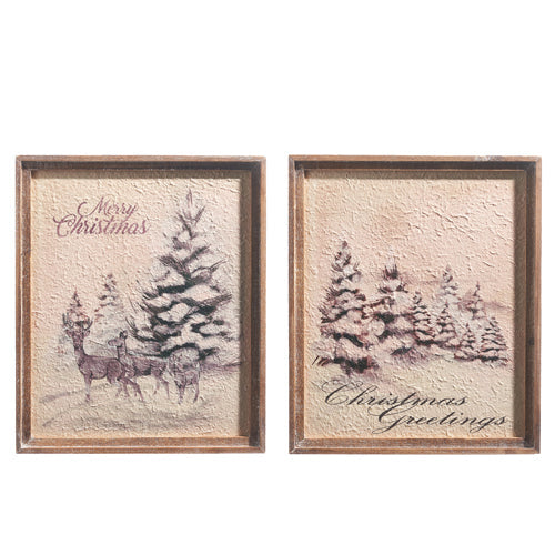 Raz 2023 Natural Noel 19.5" Christmas Greetings Framed Wall Art, Asst of 2