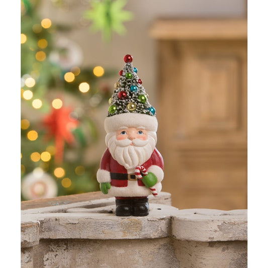 Bethany Lowe Retro Santa With Candy Cane And Tree Hat Figurine