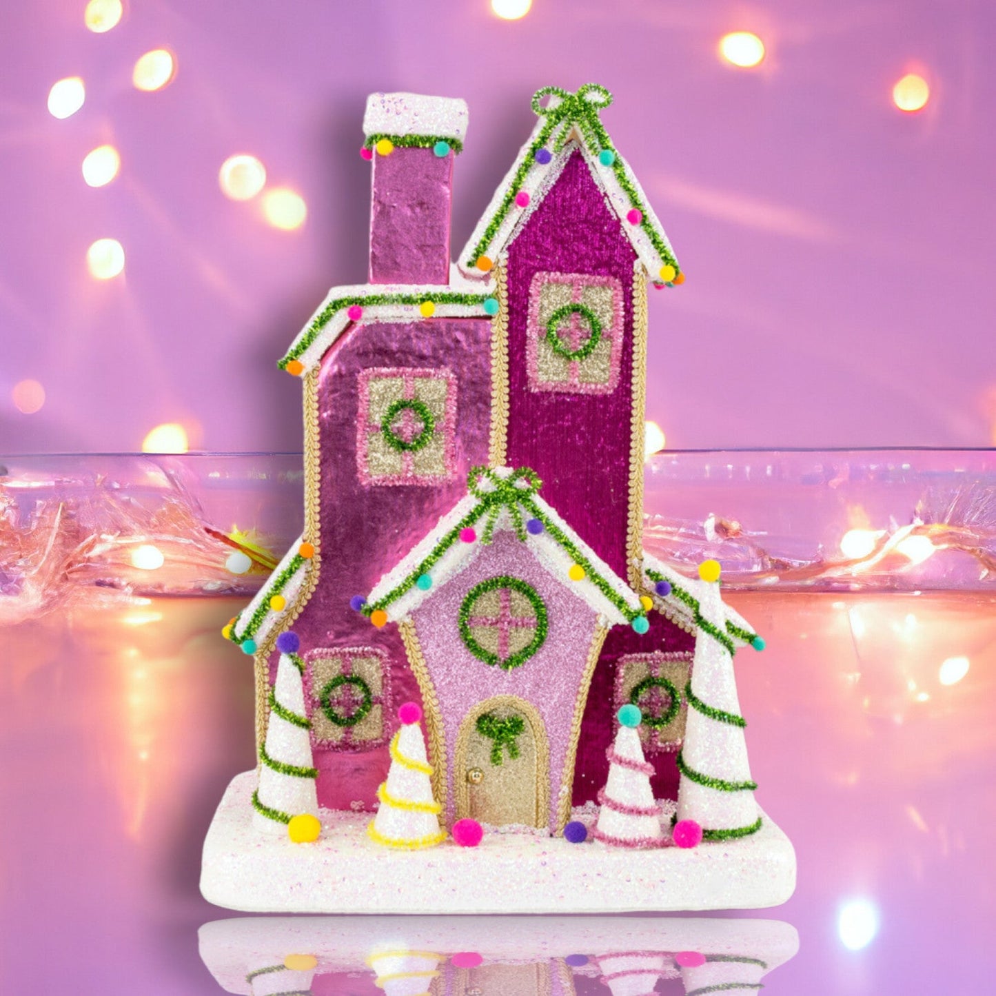 December Diamonds Citrus Sweets 19.5-Inch Citrus Pink Tiered House