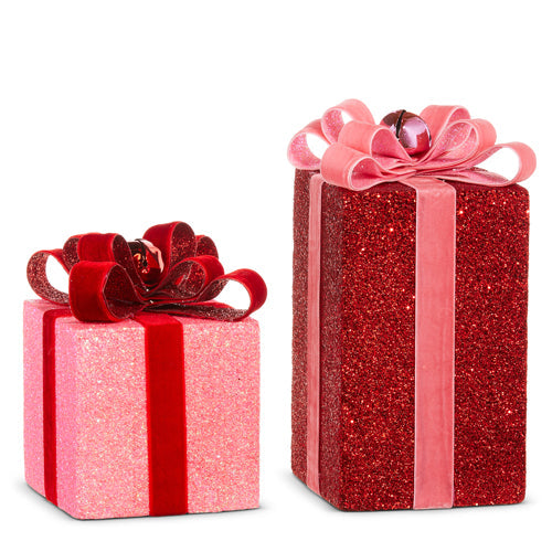 Raz Imports 2023 Charming Holiday 9.5" Red And Pink Packages, Set of 2