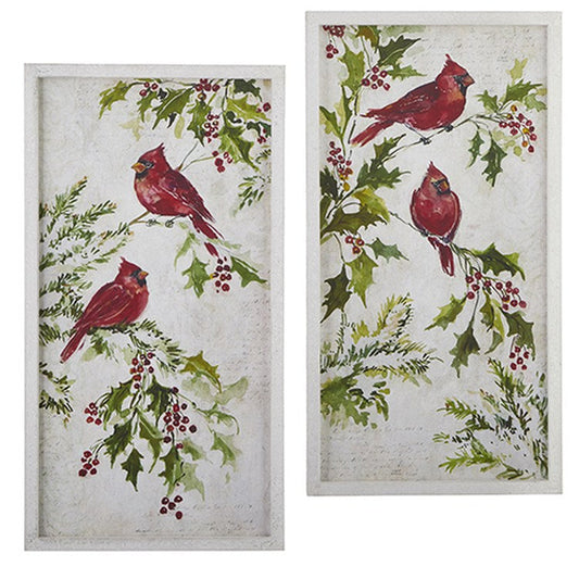 Raz 2022 Countryside Christmas 28" Cardinals On Branches Framed Wall Art, 2 Asst