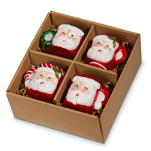 Raz Imports 2023 Jingle & Cocoa 2.75" Box of 4 Santa Mug Ornaments