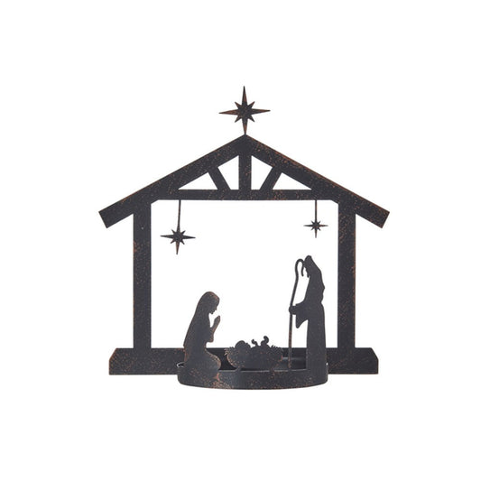 Raz Imports 2021 7.5-inch Holy Family with Creche Silhouette Candle Holder