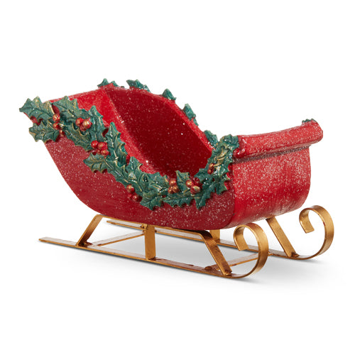 Raz Imports 2023 Sleigh Bells 12" Red Holly Sleigh