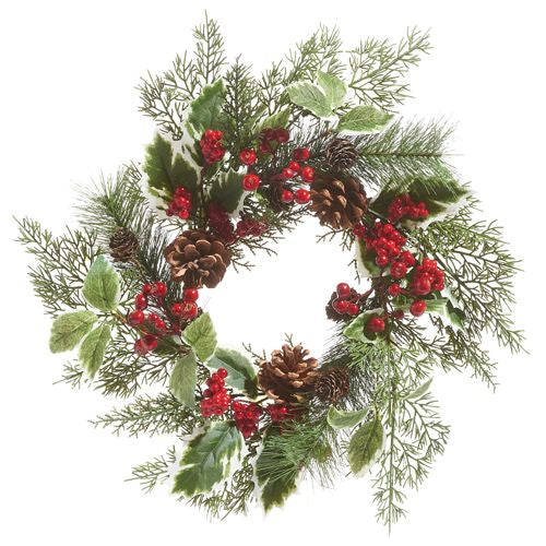 Raz Imports 2023 Sleigh Bells 16" Holly And Pine Mini Wreath-Candle Ring