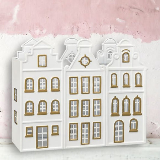 December Diamonds Gingerbread Village 12-Inch Metal Led 3 Townhomes