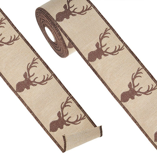 Raz Imports 2022 4" X 10 Yards Deer Embroidered Wired Ribbon