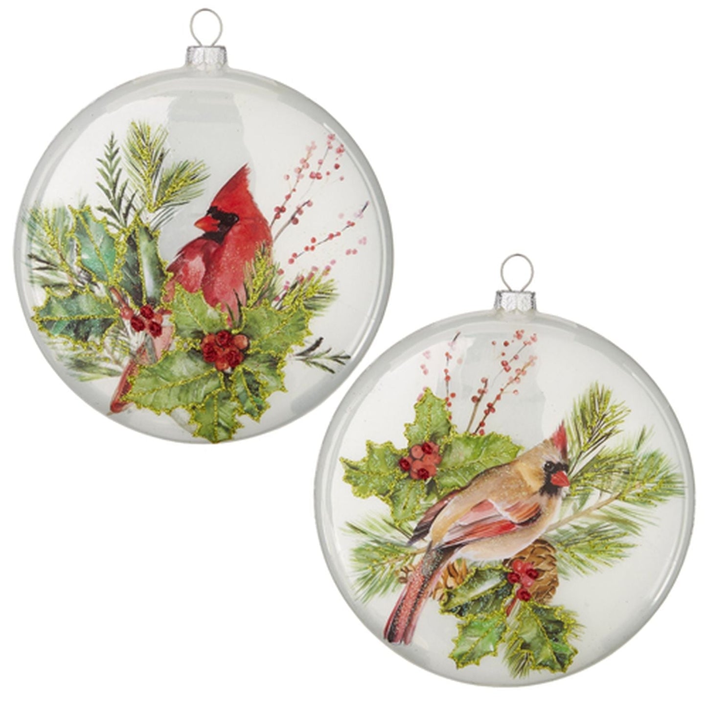 Raz Imports 2021 Yuletide Birds 5-inch Cardinal Disc Ornament, Assortment of 2