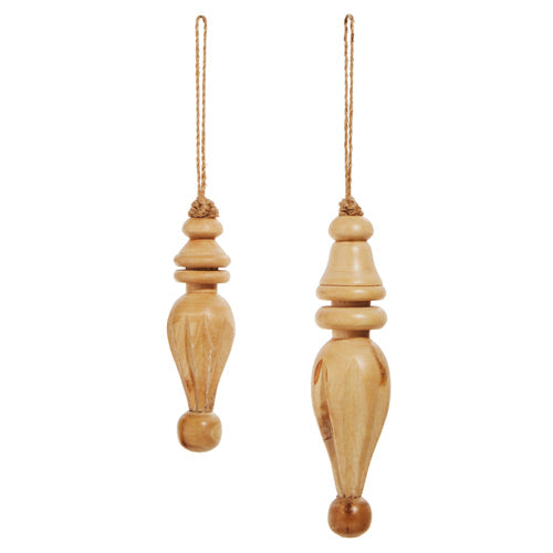 Raz 2023 Natural Noel 9" Distressed Natural Wood Finial Ornaments, Set of 2