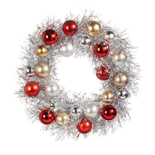 Raz Imports 2023 Holiday Cheers 24" Tinsel Wreath With Ornaments