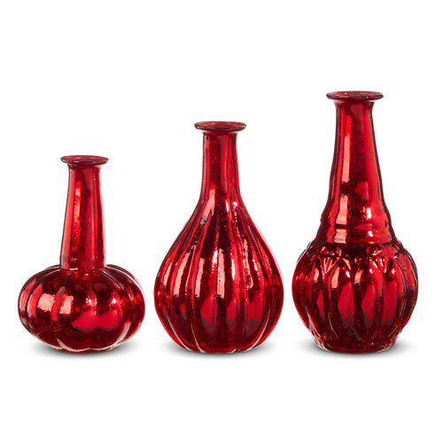 Raz Imports 2023 O Tannenbaum 6" Red Mercury Glass Vases, Set of 3