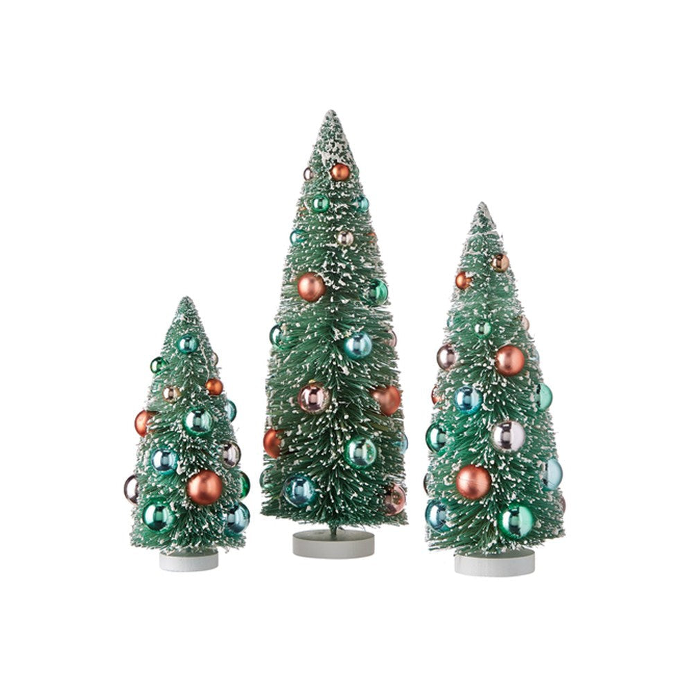 Raz Imports 2021 Peppermint Parlor 15" Bottle Brush Tree w/ Ornaments, Set of 3