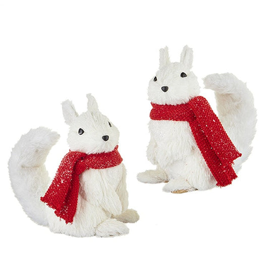 Raz 2022 North Pole Friends 9.5" White Sisal Squirrel w/ Red Scarf, 2 Asst