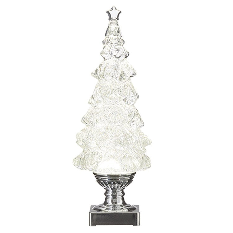 Raz 2022 Holiday Water Lanterns 13.75" Silver Lighted Swirling Glitter Tree