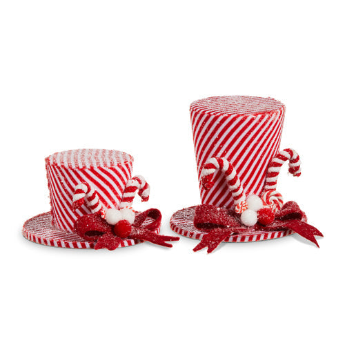 Raz Imports 2023 Jingle & Cocoa 6" Candy Cane Stripe Top Hat Ornament, Set of 2