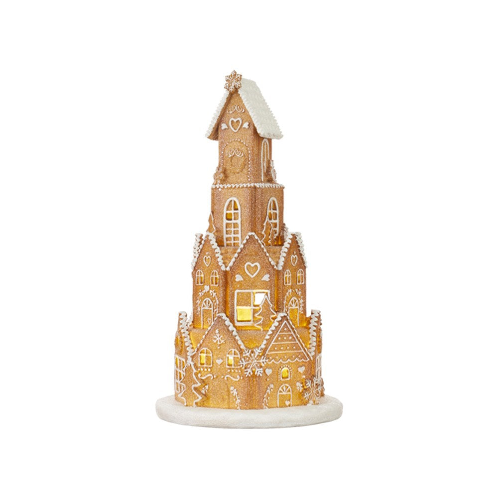 Raz Imports 2021 18.5-inch White Icing Round Lighted Gingerbread House Figurine