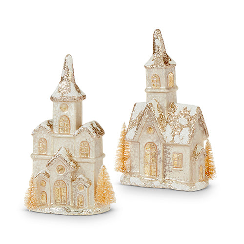 Raz Imports 2023 Celebrate The Season 9" Mercury Glass Lighted Church, Asst of 2