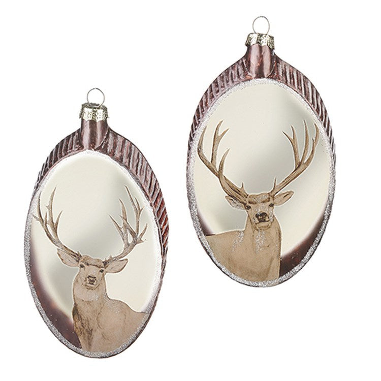 Raz 2022 Christmas At The Lodge 6" Deer On Translucent Disc Ornament, 2 Asst