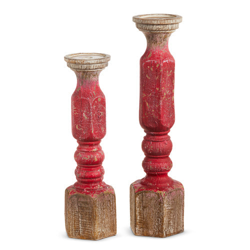 Raz 2023 Heartfelt Holiday 19" Red Wood Embossed Candle Holders, Set of 2