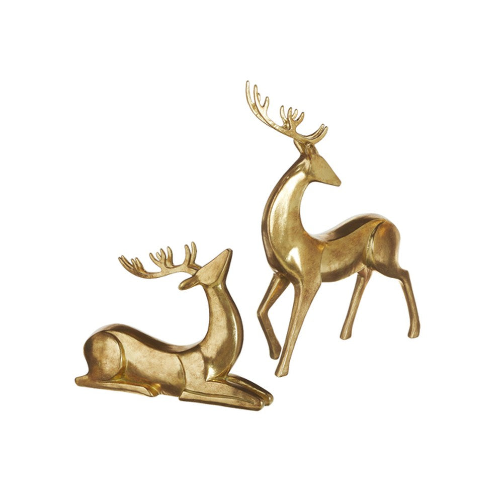 Raz Imports 2021 Chalet 16.75-inch Aged Gold Deer Figurines,, Set of 2