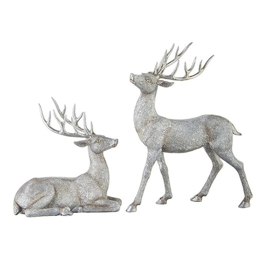 Raz Imports 2022 Cozy Christmas 15.25" Silver Glittered Deer, Set of 2