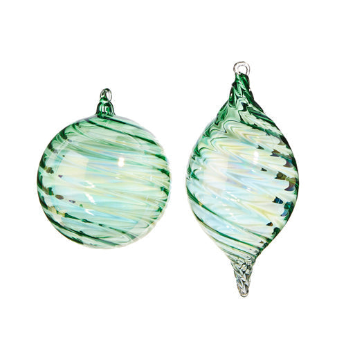 Raz Imports 2023 Charming Holiday 5" Green Blown Glass Ornament, Asst of 2