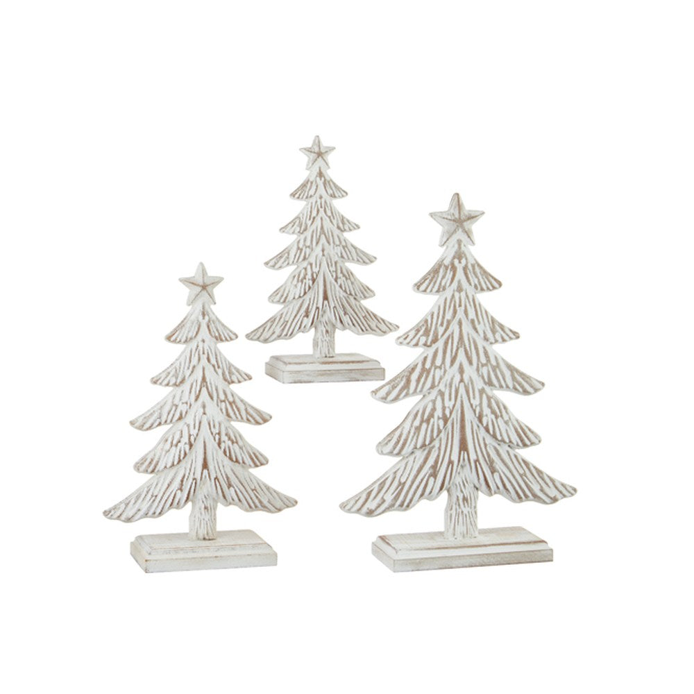 Raz Imports 2021 Holiday Homestead 17.5" White Washed Carved Wood Tree, Set of 3