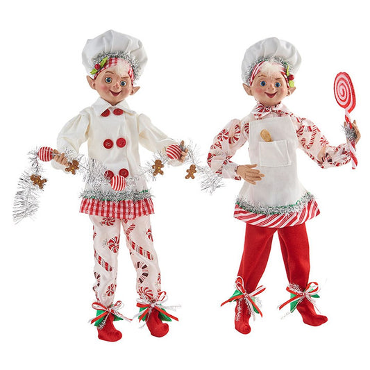 Raz Imports Kringle Candy Co. 16" Posable Elf, Assortment of 2, White/Red