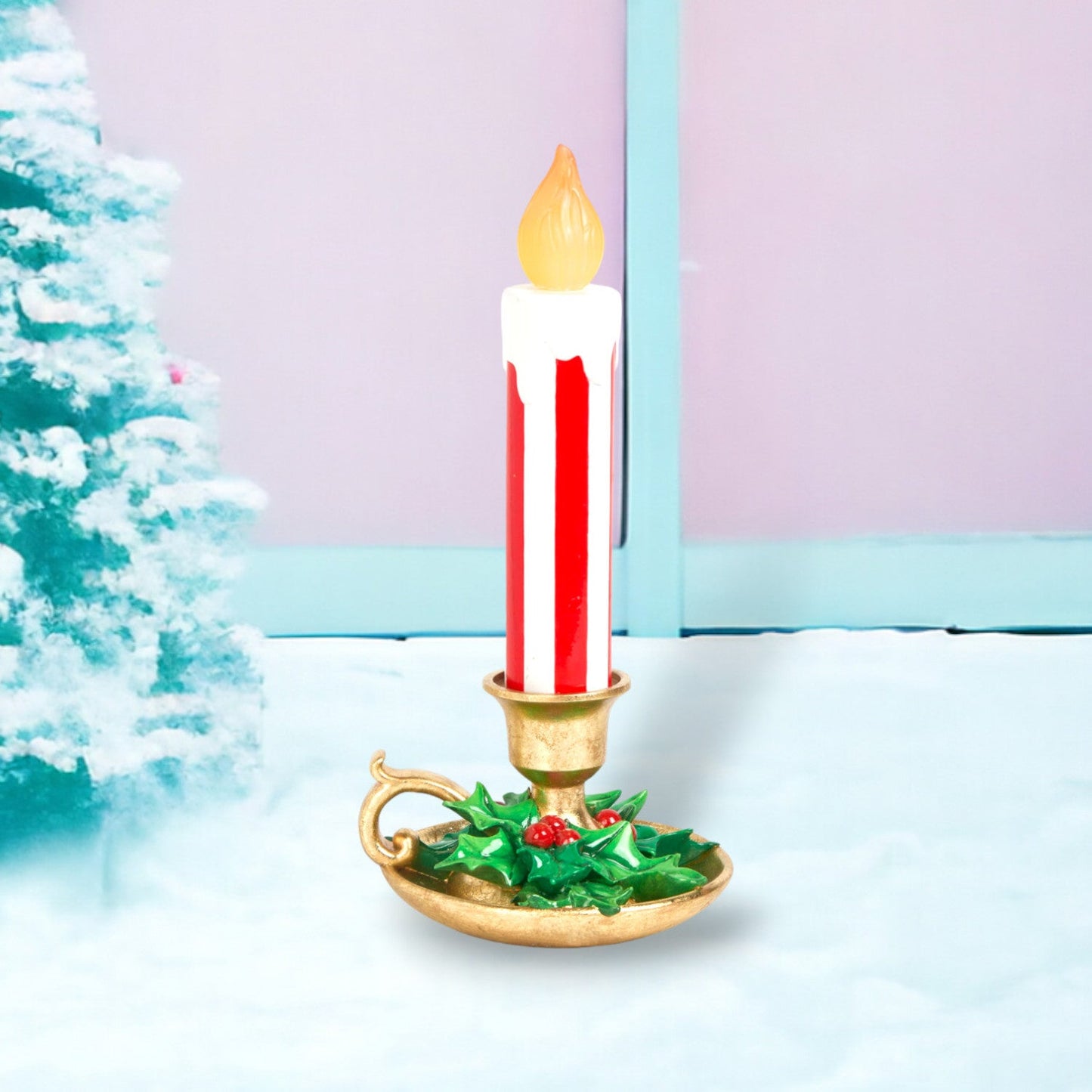 December Diamonds Fun At The North Pole 15-Inch Red Stripe Led Candlestick