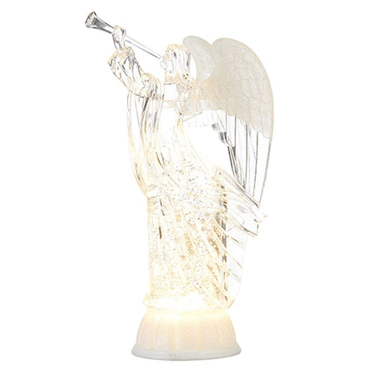 Raz 2022 Holiday Water Lanterns 12" Lighted Trumpet Angel With Swirling Glitter