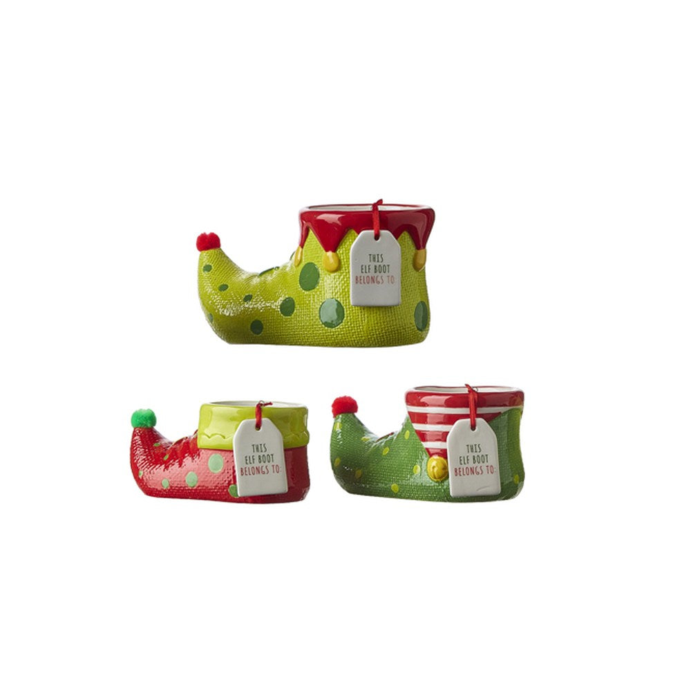 Raz Imports 2021 Oh What Fun 7.5-inch Elf Shoe Container, Set of 3