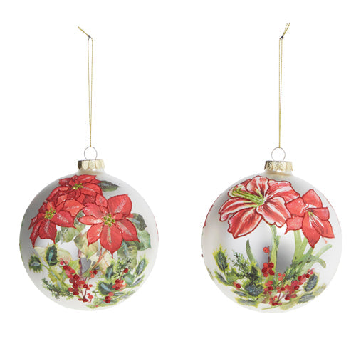 Raz 2023 O Tannenbaum 5" Amaryllis And Poinsettia Ball Ornament, Asst of 2