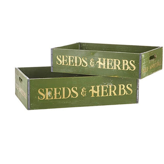 Raz Imports The Greenhouse 18" Seeds And Herbs Crate, Set of 2