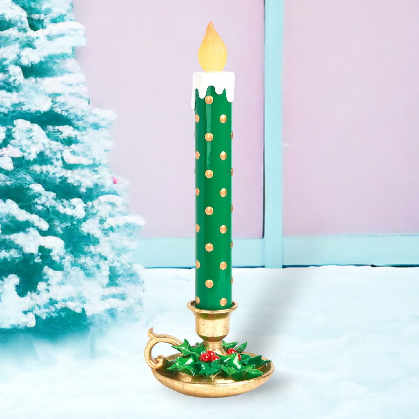 December Diamonds Fun At The North Pole 20-Inch Green Led Candle Stick