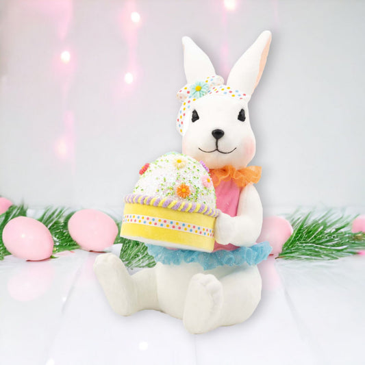 Eggstra Sweet Girl Bunny With Cupcake Figurine, Multicolor