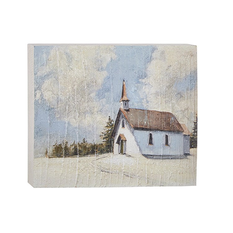 Raz Imports 2022 Cozy Christmas 10" Church Block Wall Art