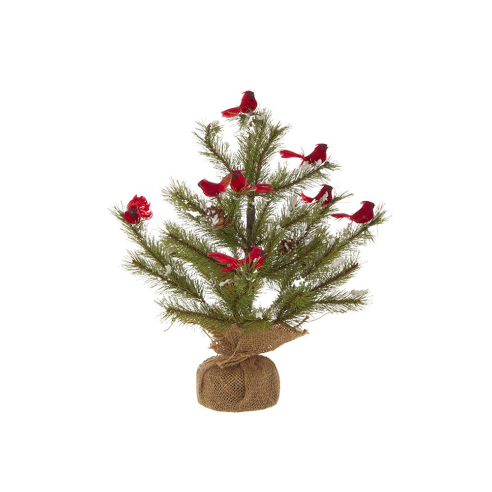 Raz Imports 2021 Yuletide Birds 16-inch Tree with Cardinals In Burlap Bag