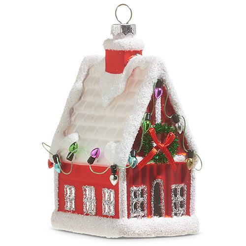 Raz Imports 2023 Vintage Farmhouse 4.25" Glittered Red House Ornament