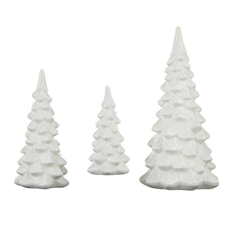 Raz Imports 2022 Cozy Christmas 10.5" White Ceramic Trees, Set of 3