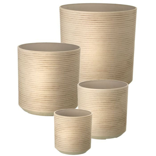 Regency International Fibr Resin Carved Cylinder Planter 9-17"T, Set Of 4