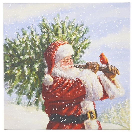 Raz 2022 Countryside Christmas 20" Santa Carrying Christmas Tree Lit Print