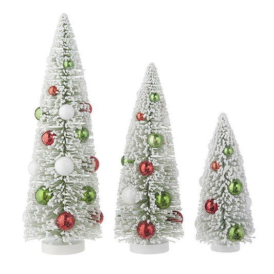 Raz Imports 2022 North Pole Friends 14.75" Bottle Brush Tree w/ Ornament, 3 Set