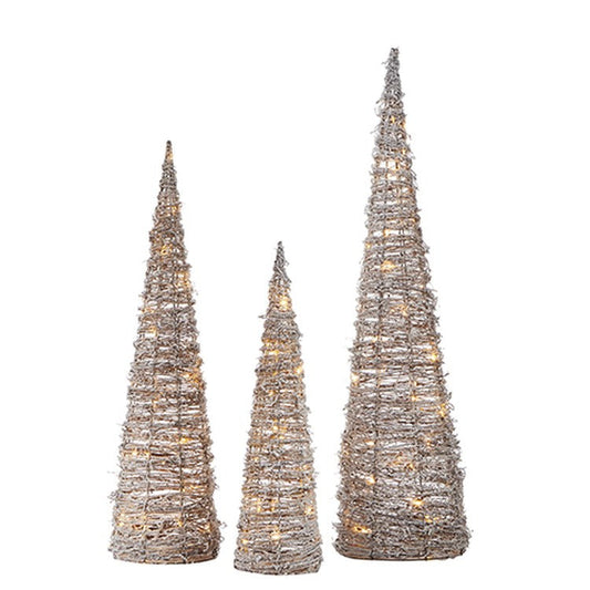 Raz Imports 2022 Winter Cottage 39" Snowy Lighted Cone Tree, Set of 3