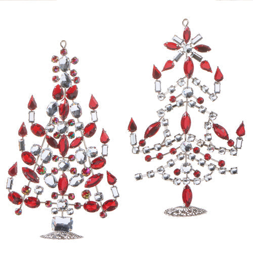 Raz 2023 Holiday Cheers 6.5" Red And Crystal Jeweled Tree Ornament, Asst of 2