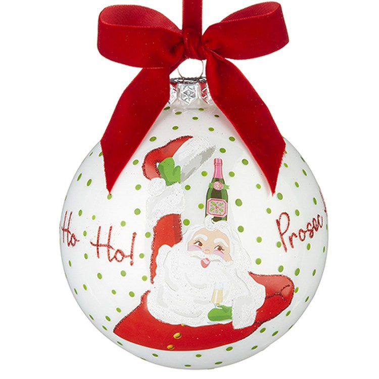 Raz Imports 2022 Collected Christmas 4.5" Prosecco Ho Ho Ho Ball Ornament