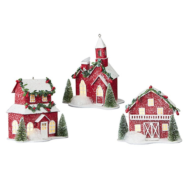 Raz Imports 2022 Countryside Christmas 5.5" Red Paper House Ornament, Asst Of 3